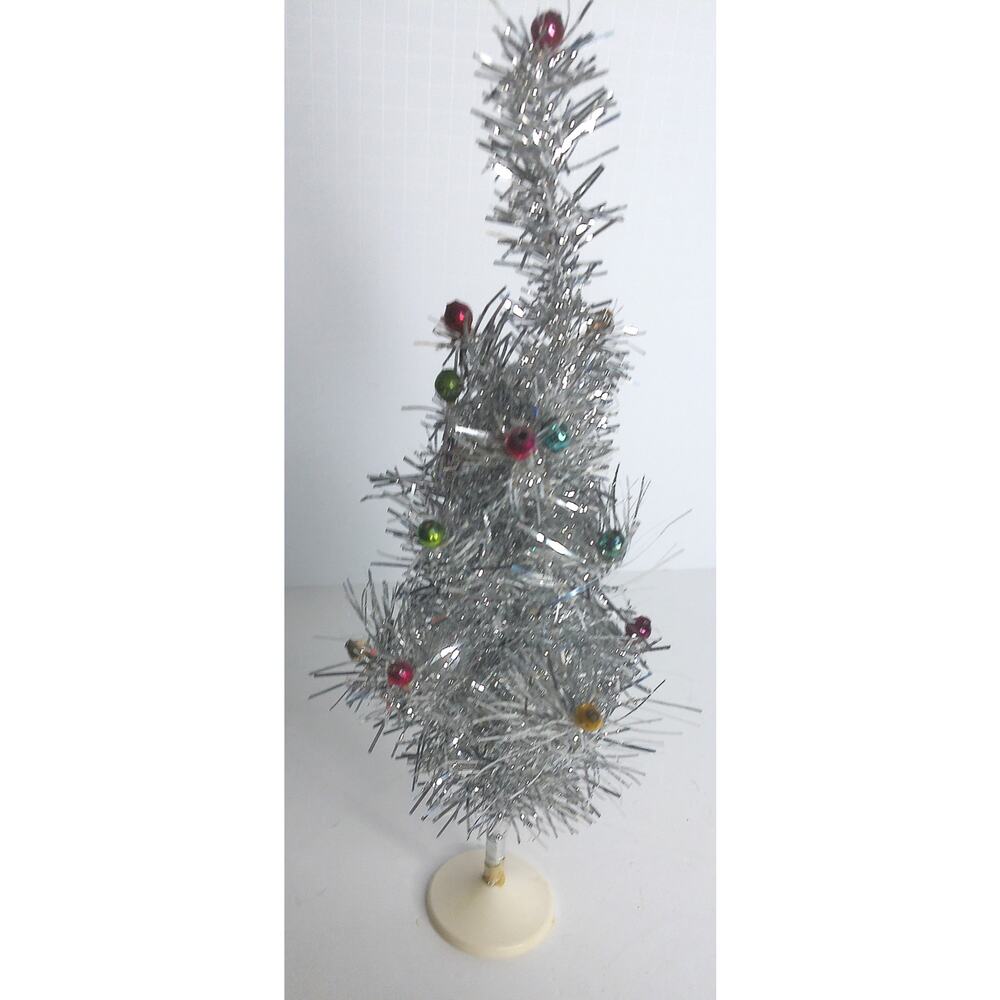 Vintage Silver Aluminum Tabletop Feather Tree With Mercury Ball Ornaments - Picture 7 of 7